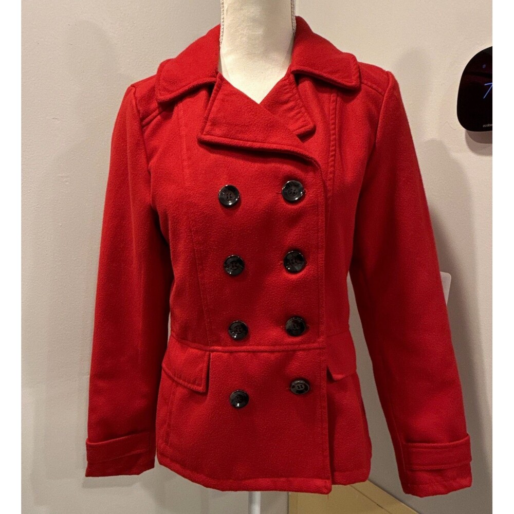 Celebrity Pink Womens Red Double Breasted Pea Coat Short Lined Pockets Size S